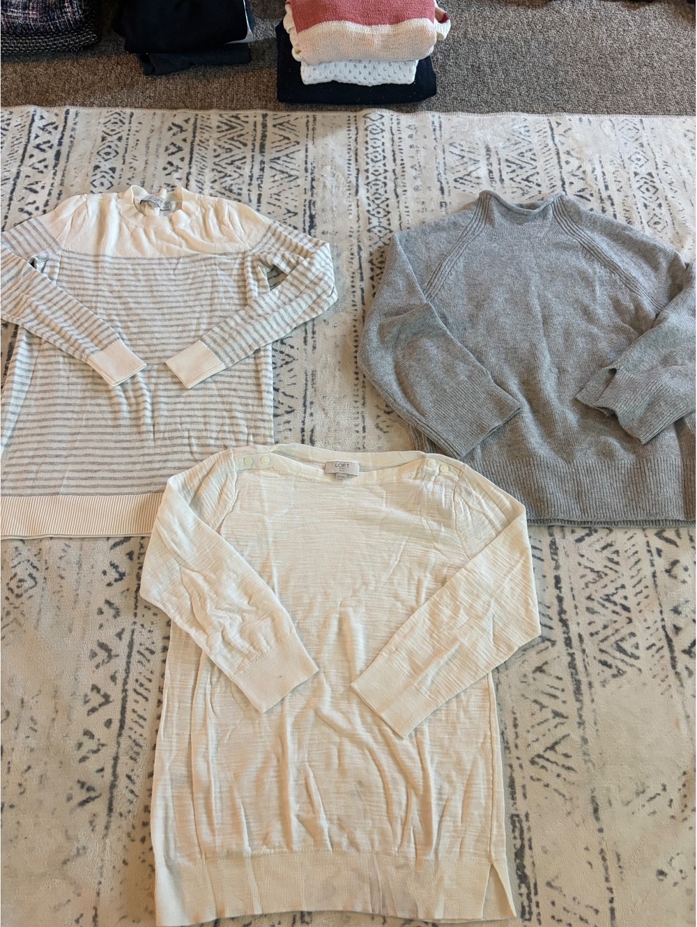 LOFT Outlet Petite Sweaters Bundle - Gray, Ivory, and Striped